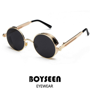 复古蒸汽朋克风圆框太阳镜男女可配度数金属弹簧腿结婚伴郎眼镜