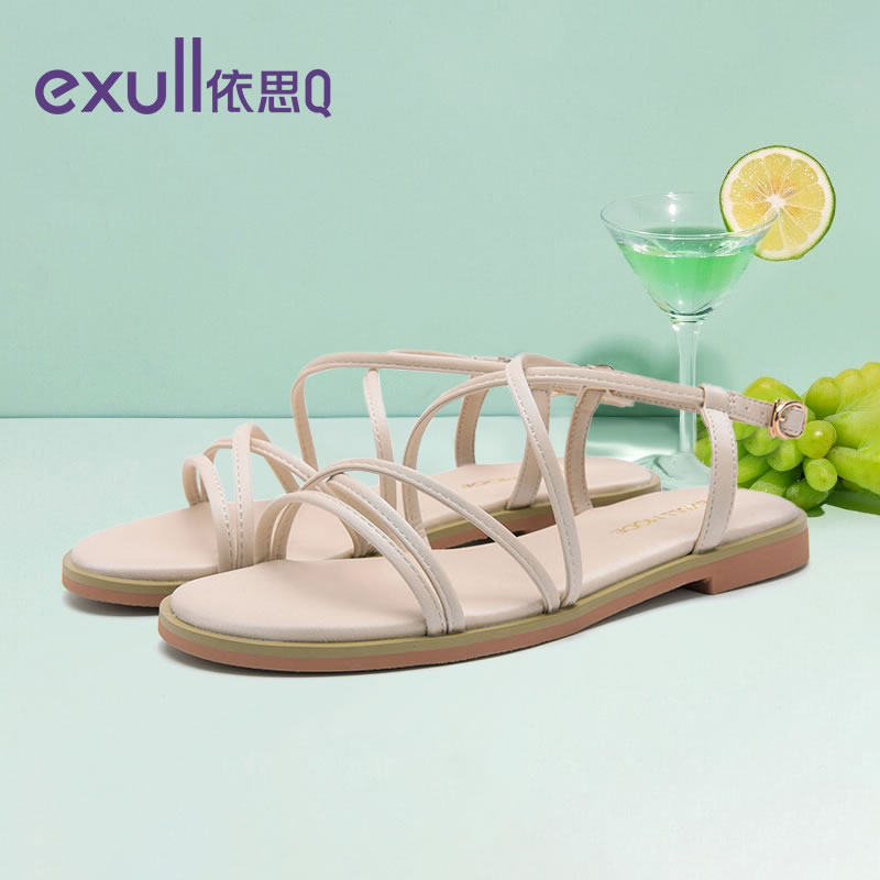 依思q夏季新款平底凉鞋女舒适百搭仙女风罗马露趾女鞋一字带凉鞋在类目 女鞋, 凉鞋中 - 来自Buy2taobao.com提供专业的淘宝代购服务