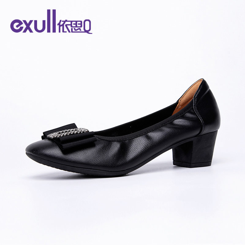 exull/依思Q秋新款媽媽鞋時尚方頭蝴蝶結淺口中粗跟女單鞋百搭在類目 女鞋, 低幫鞋中 - 來自Buy2taobao.com提供專業的淘寶代購服務