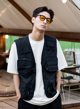 STN 春夏季日系黑色摄影师工装战术机能钓鱼马甲背心潮牌叠穿外搭