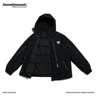 Somethnework STN日山系户外可拆脱卸内胆冲锋衣羽绒服防风外套男
