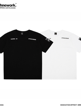 STNW国潮潮牌日系复古字母黑白色宽松基础情侣款圆领短袖T恤男女