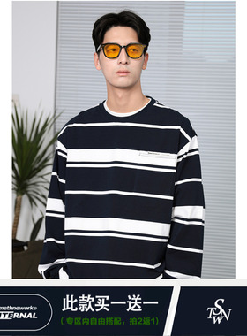 STN 春秋季日系复古撞色重磅条纹潮牌宽松长袖T恤长谷川cityboy