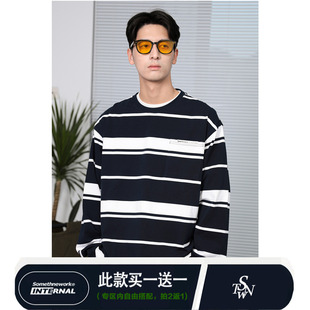 STN 春秋季日系复古撞色重磅条纹潮牌宽松长袖T恤长谷川cityboy