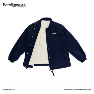 Somethnework STN日系复古双面穿羊羔毛教练夹克潮牌棉衣外套男