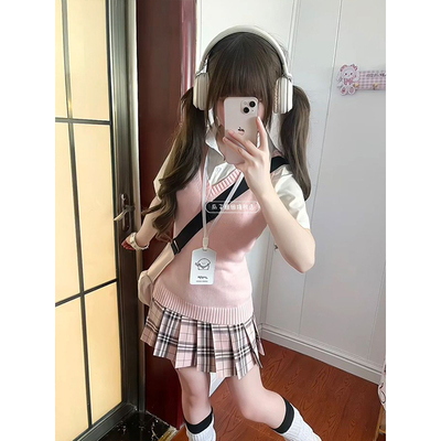 多巴胺百搭毛衣日系穿搭初秋叠穿针织衫女无袖套头背心收腰显瘦