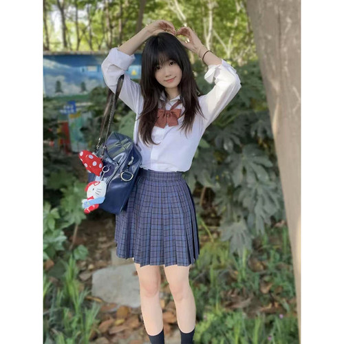 2025夏季学院风套装收腰长袖宽松白色衬衣女百搭短裙凛凛裙JK制服