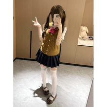 JK制服针织衫棕色开衫马甲背心短袖衬衫jk短裙一整套学院风校供感
