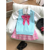 JK制服学院风日系穿搭百褶裙叠穿针织V领马甲背心衬衫 百搭校供感