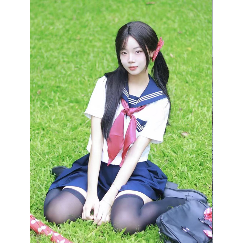 基础款日系学院穿搭绀领长短袖衬衫水手服jk制服春夏绀JK短裙套装