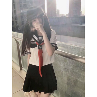 新款 JK制服套装 原创百搭绀JK裙中间服夏季 绀领绀色三本长袖 短袖