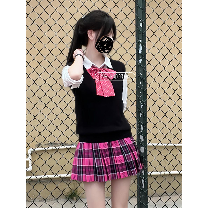 JK制服针织衫无袖马甲背心樱花妹穿搭夏v领套头毛衣内搭长袖衬衫