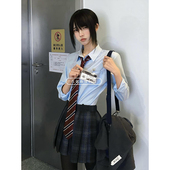 日系JK制服长袖 女 水色百搭上衣宽松衬衣春秋款 学生短裙百褶裙套装