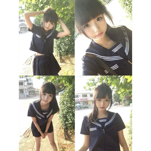 水手服jk制服百搭绀JK短裙套装 夏季 衬衫 款 日系学院穿搭绀领长短袖