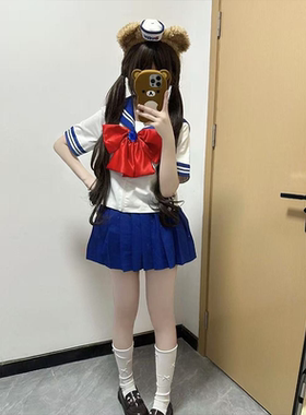 日系学院风穿搭蓝色粉色JK短裙水手服美少女战士JK衬衫多巴胺套装