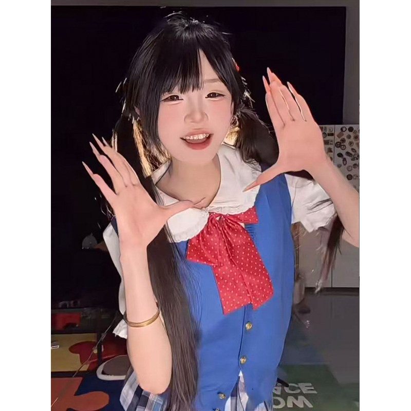 小个子日系V领针织衫校供感背心宝蓝色背心马甲基础款JK制服穿搭