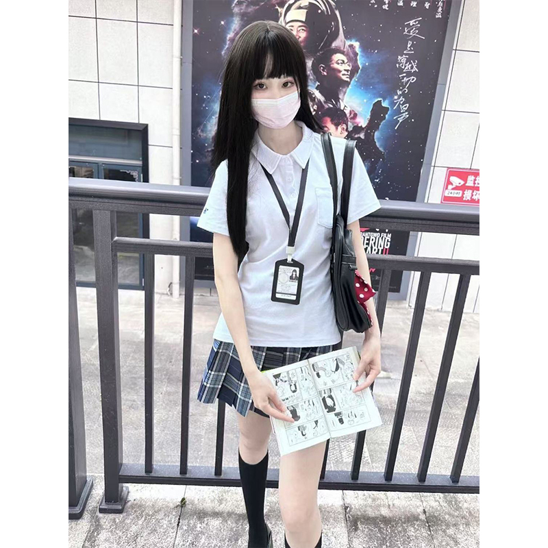 2025夏季款白色POLO领短袖衬衫日系学院风穿搭小田凌格裙原创制服