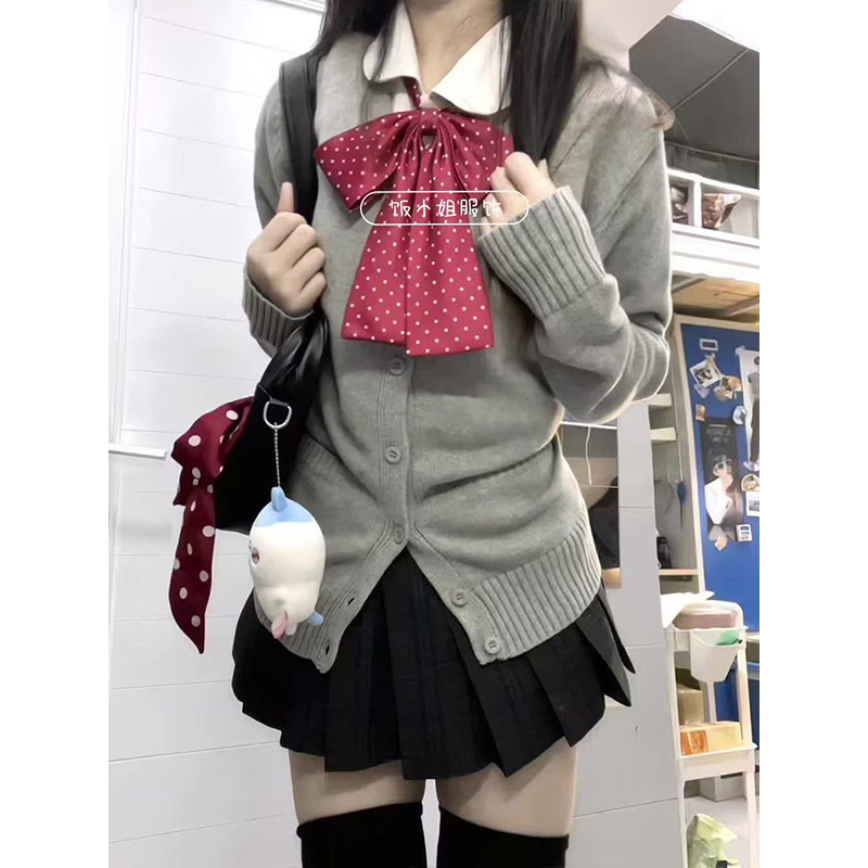 JK制服棕色针织衫开衫学院风基础款百搭小棕格JK短裙原创秋冬套装