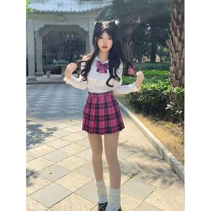 JK制服小众基础款收腰长袖白色衬衫百搭小玫百褶裙夏季款原创正版