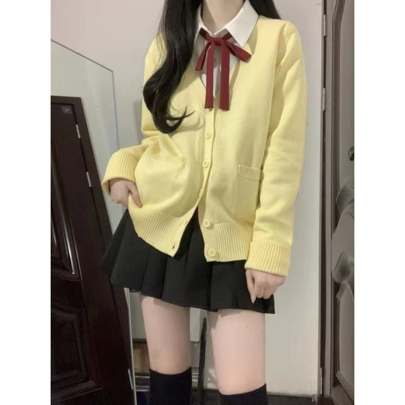 jk制服V领毛衣开衫学院风穿搭针织衫外套日系纯色长袖上衣女原创