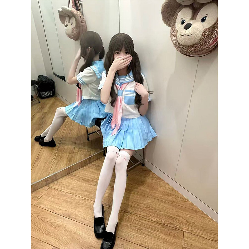 日系萌妹可爱基础款式学院水手服短袖水蓝三本制服jk正版套装新款图片