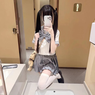 原创jk制服日系彩虹战队校供感灰三本水手服学院风短袖百褶裙套装