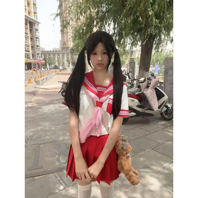 2025原创jk制服红三本长短袖衬衫水手服学院多巴胺中间服红色JK裙
