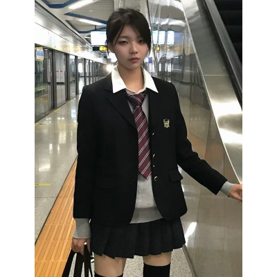 【凛凛】学院原创正版日系JK制服秋冬三粒扣黑色西装格裙校供套装