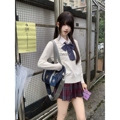 JK制服原套头针织衫毛衣秋冬季叠穿衬衫格裙校供少女感学院风套装