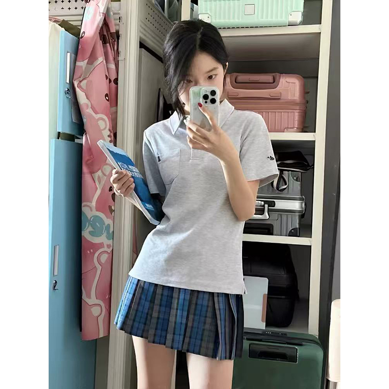 JK制服简约套装polo衫短袖衬衫2025夏季新品学院风百搭凉飕飕短裙