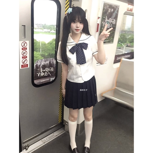 校供感 原创夏季 新款 学院风水手服中山道线jk制服短袖 上衣短裙套装
