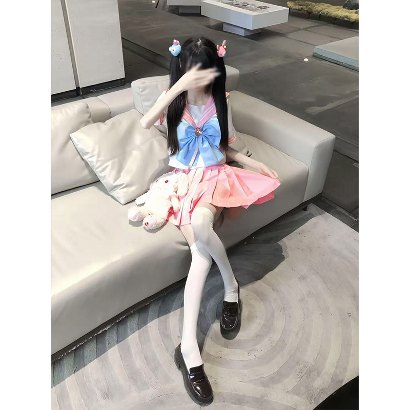 新款原创jk制服美少女JK战士粉色蓝色套装学院风短袖衬衫JK短裙子