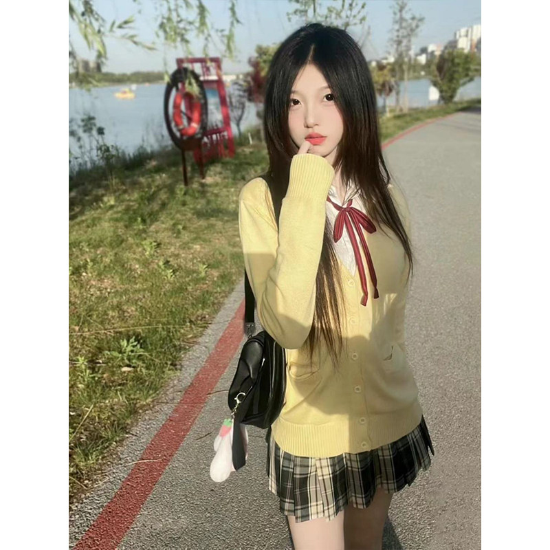 校供感穿搭开衫针织衫外套学院风穿搭叠穿衬衫百搭黑板报裙JK套装