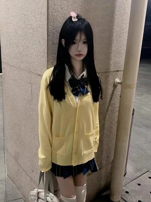 春秋新款长袖学院风日系百搭JK制服开衫毛衣女套装长袖V领针织衫