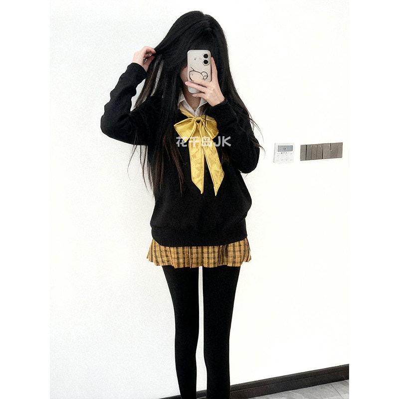 向日葵JK甜美清新秋冬制服套装基础百搭套头毛衣针织衫叠穿上衣女