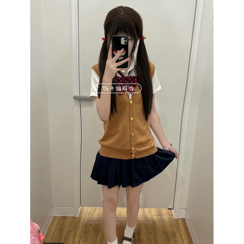 JK制服针织学生纪州马甲背心开衫上衣叠穿漫感上衣夏季女短裙套装