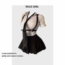 百褶短裙辣妹腰封马甲三件套装 衬衫 女 jk制服纯欲收腰显瘦短袖 美式