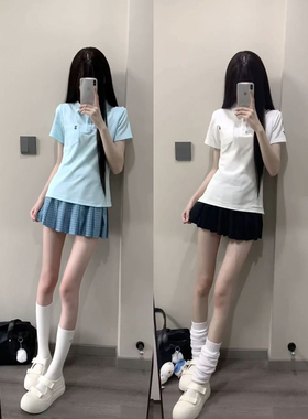 新款夏季学院修身plol衫纯色裙套装jk制服纯色衬衫日系百搭短袖女