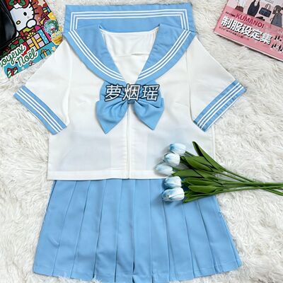 新款彩虹战队jk基础款水手服原创日系深粉色可爱少女短袖JK裙套装