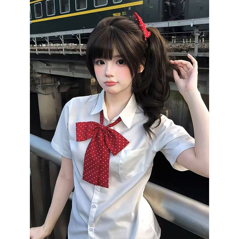 日系学院风穿搭短袖收腰白色衬衫百搭基础款宽松衬衫女原创JK制服