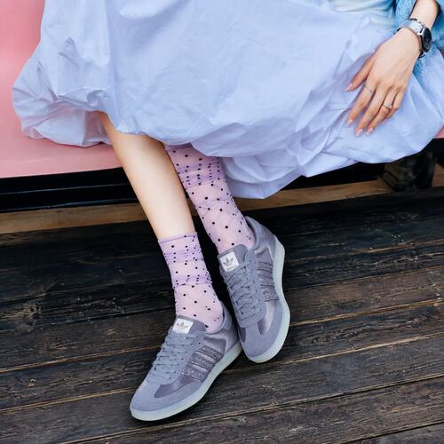 Adidas阿迪达斯三叶草Samba女子简约休闲缎面紫德训板鞋HQ5159