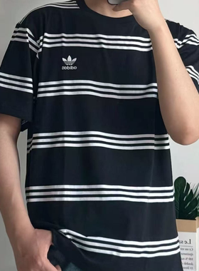 adidas/阿迪达斯originals 条纹拼色圆领短袖T恤 男款 黑色IL4703