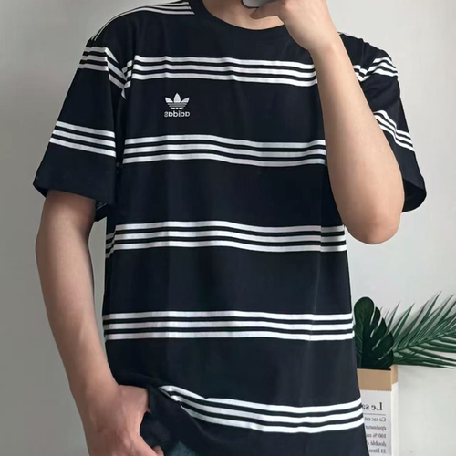 adidas/阿迪达斯originals 条纹拼色圆领短袖T恤 男款 黑色IL4703
