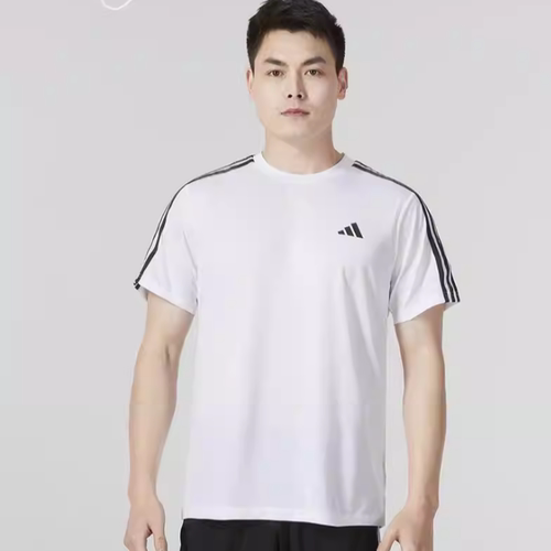 adidas/阿迪达斯短袖跑步健身运动服T恤白色三条纹透气半袖IB8151