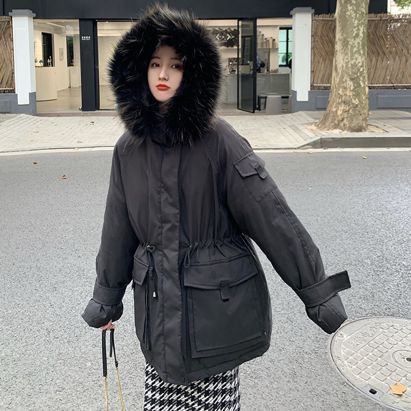 Real photos of women's winter thickened new tooling coat women's cotton padded clothing Korean Plush hood