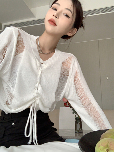 Real shooting of summer clothes ice cut-out perspective sunscreen blouse design feeling pure desire spicy girl sexy blouse woman