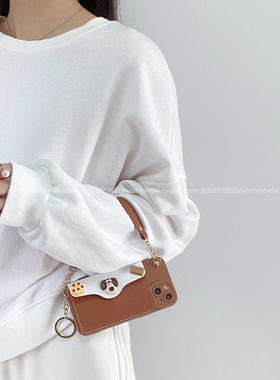 ins风卡通公仔零钱包适用opporeno14手机壳reno13斜挎挂绳findx9pro全包findx8奢华reno11新款k12k11硅胶a5a3