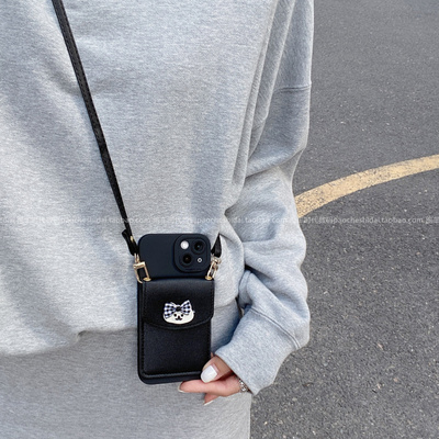 甜酷酷蝴蝶结小狗卡包壳适用vivox300手机壳x300pro新款s30女s19网红iqooz9斜挎x200s简约小众温柔全包软壳y3