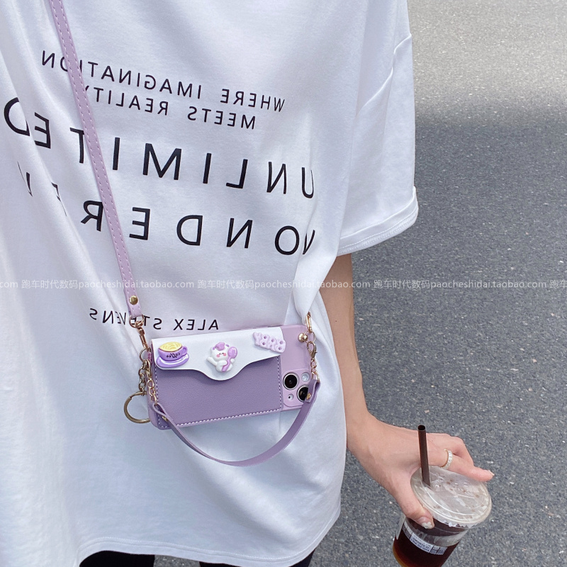 新款ins紫色咖啡猫零钱包壳适用vivox200s手机壳x100pro斜挎挂绳s30promini硅胶s20/s19温柔紫iqooz9turbo女