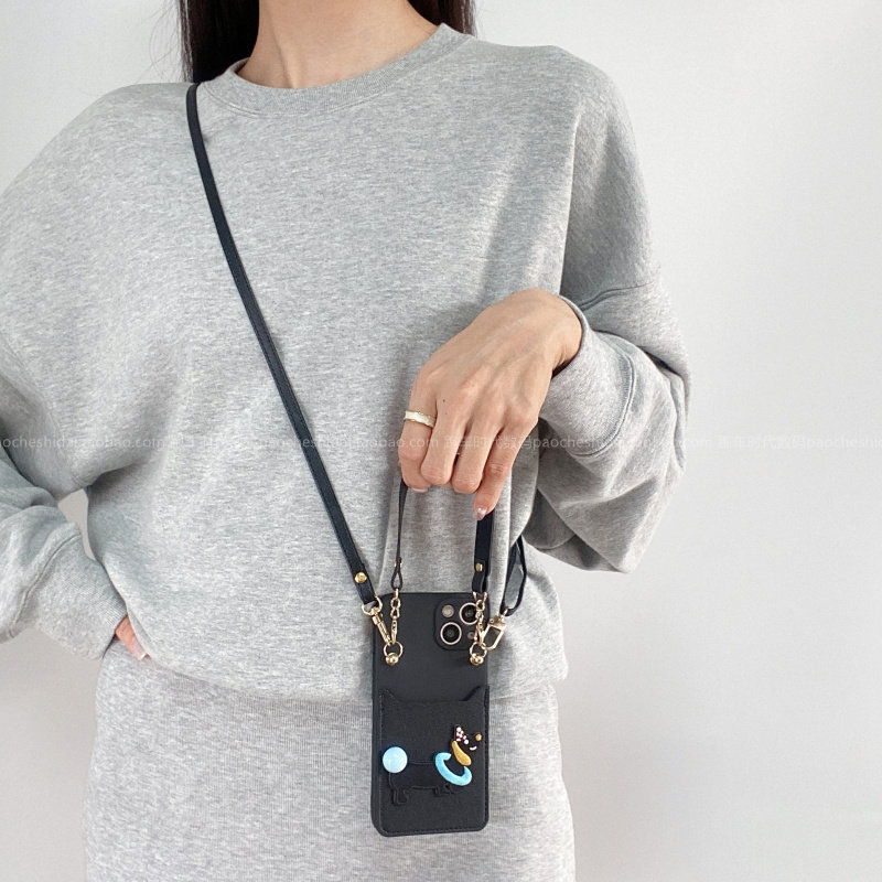 韩系ins风刺绣圆点尾巴小狗卡包适用荣耀100手机壳magic6Pro斜挎挂绳90gt新款x50/x40可插卡荣耀90/80Pro全包